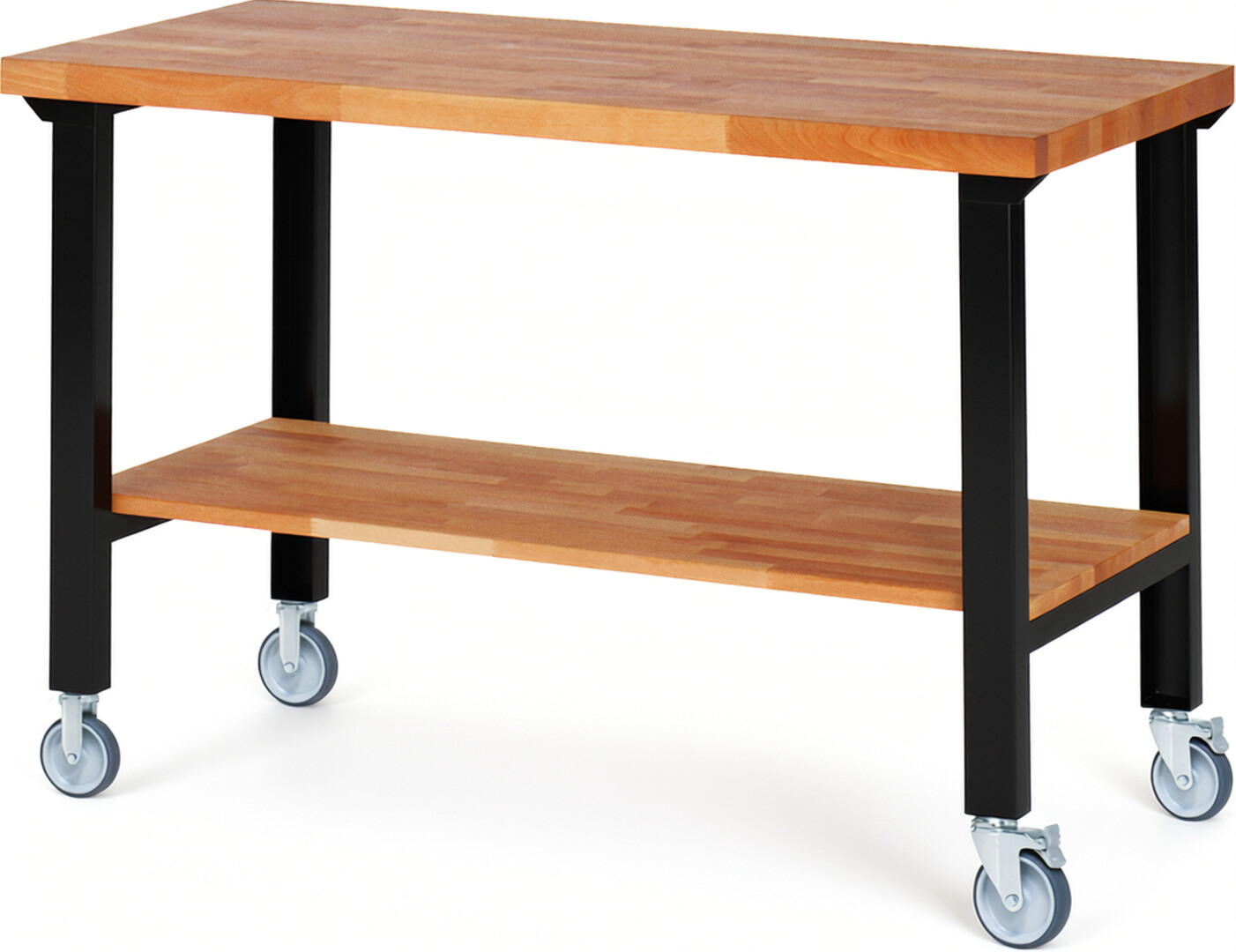 RAU Werkbank schwarz - Breite 150 cm - Tiefe 70 cm - Höhe 100 cm - Buche-Massiv Arbeitsplatte 40 mm