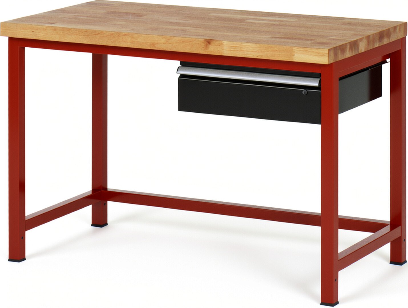 Werkbank Modell 8001 rot - schwarz, BxTxH 1250x700x840-1040 mm,  Buche-Massiv Arbeitsplatte 40 mm,  1 Schublade mit  Auszug 90 %