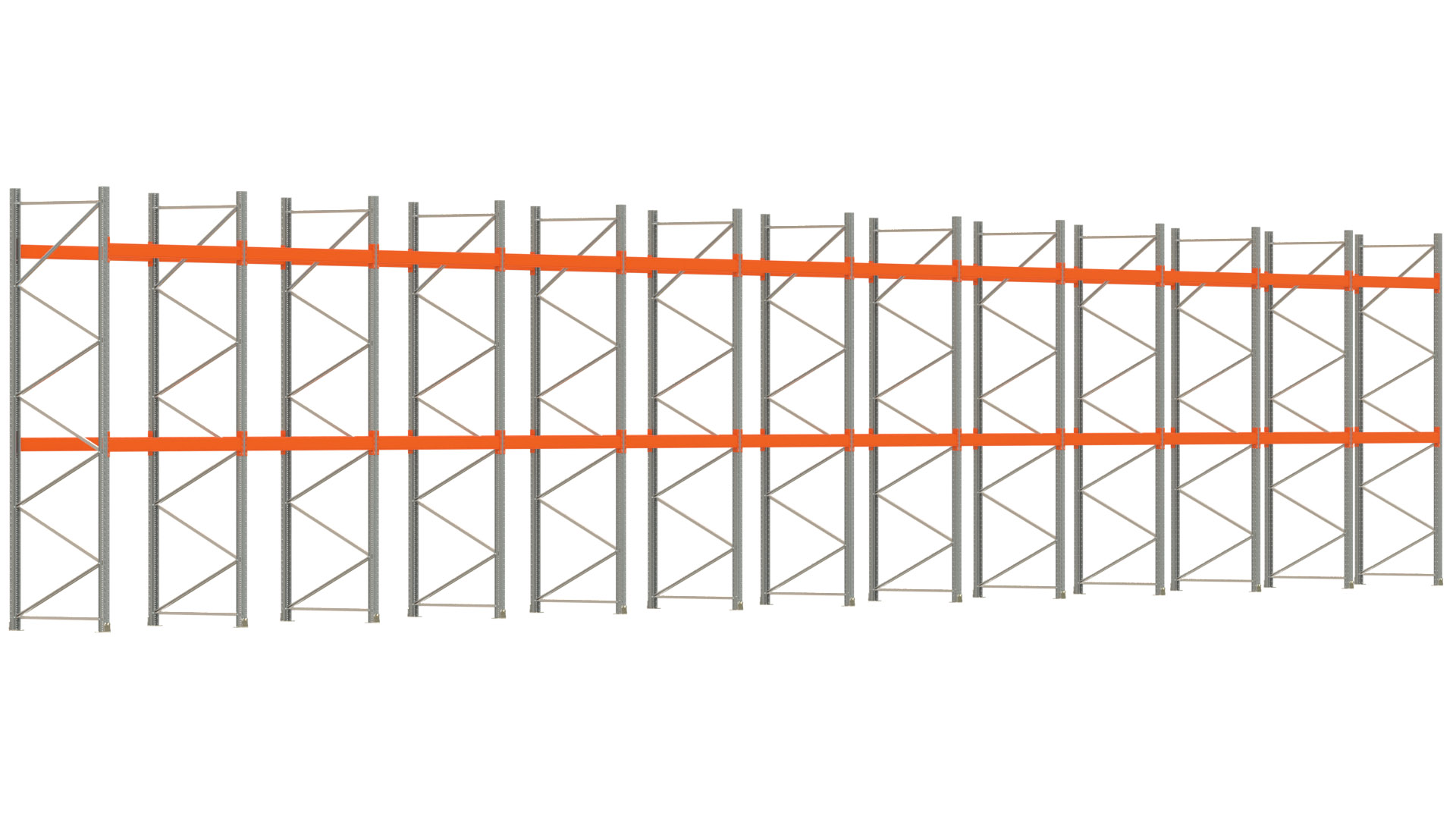 Palettenregal ARTUS - Breite 2390,5 cm - Höhe 400 cm - Tiefe 110 cm - 2 Träger-Ebenen - max. Fachlast 3000 kg - 72 Palettenstellplätze