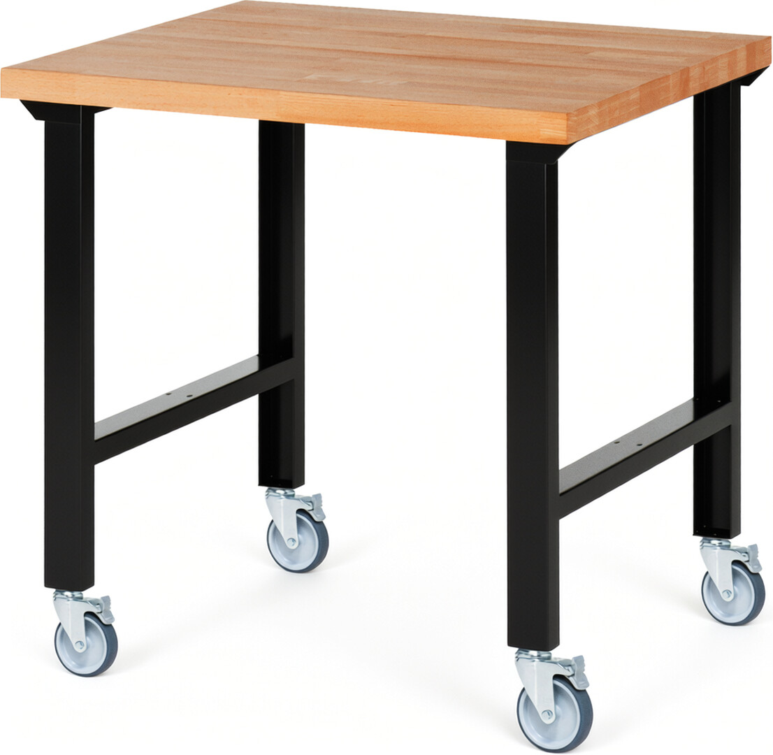 RAU Werkbank schwarz - Breite 100 cm - Tiefe 90 cm - Höhe 100 cm - Buche-Massiv Arbeitsplatte 40 mm