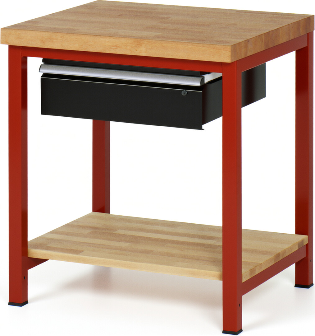RAU Werkbank rot - schwarz - Breite 75 cm - Tiefe 70 cm - Höhe 104 cm - Buche-Massiv Arbeitsplatte 40 mm