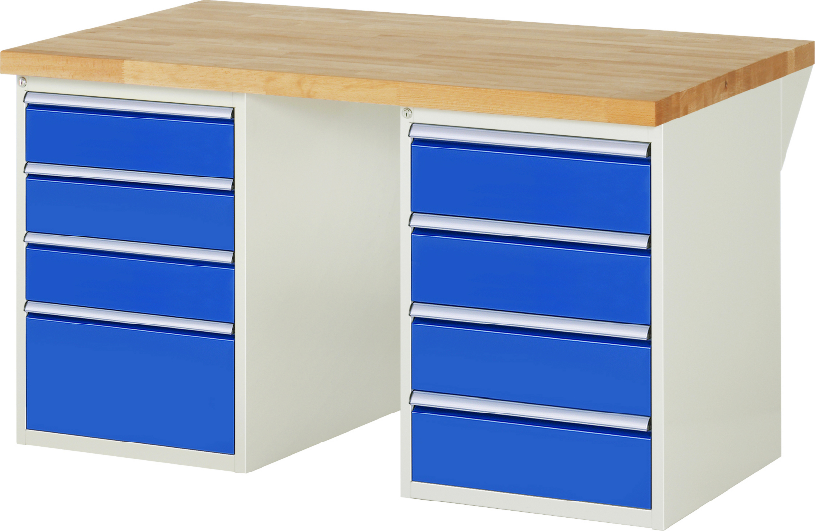 Werkbank Modell 7820,  BxTxH 1500x900x840 mm,  Buche-Massiv Arbeitsplatte 40 mm,  8 Schubladen mit  Auszug 90 %