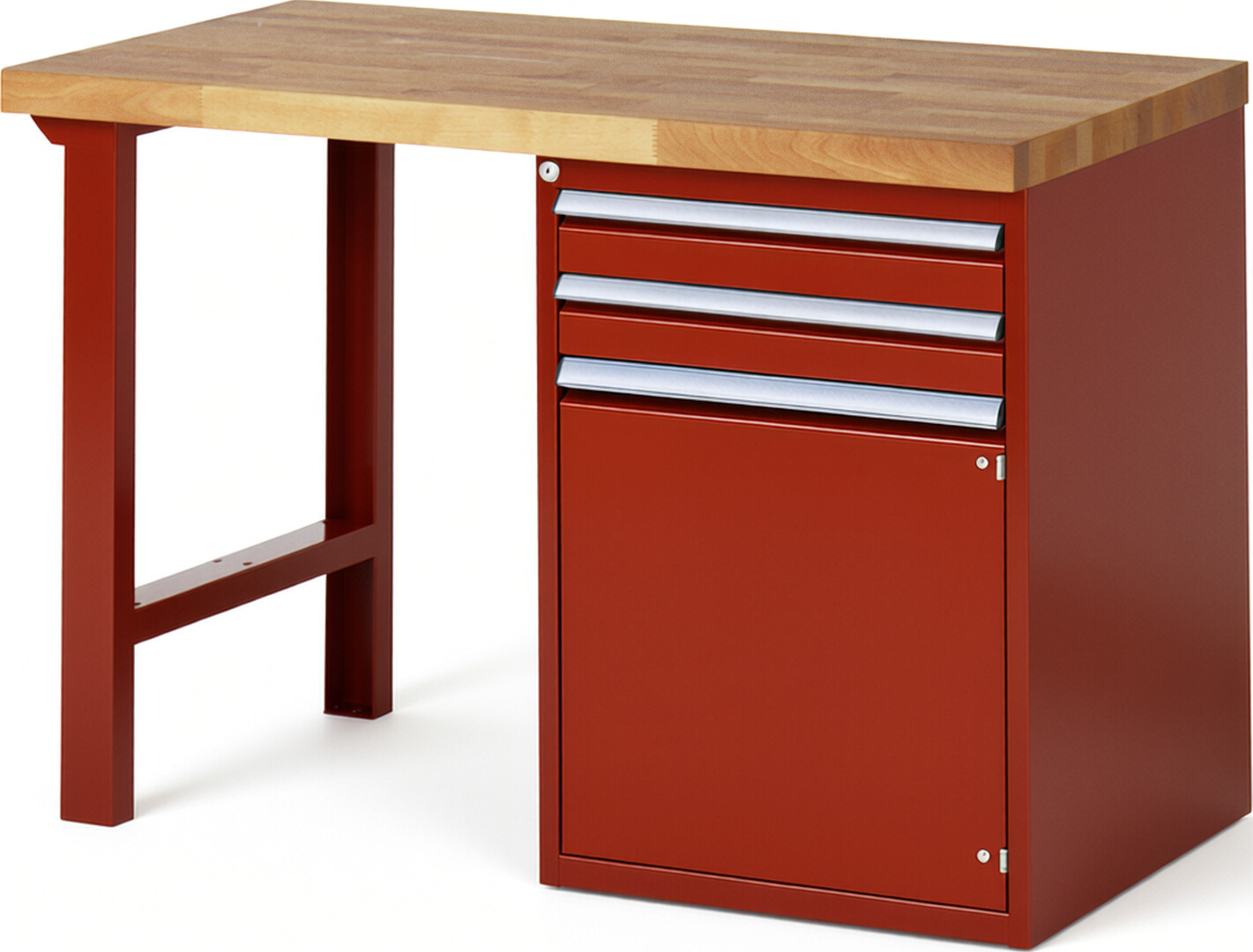 RAU Werkbank rot - Breite 125 cm - Tiefe 70 cm - Höhe 84 cm - Buche-Massiv Arbeitsplatte 40 mm