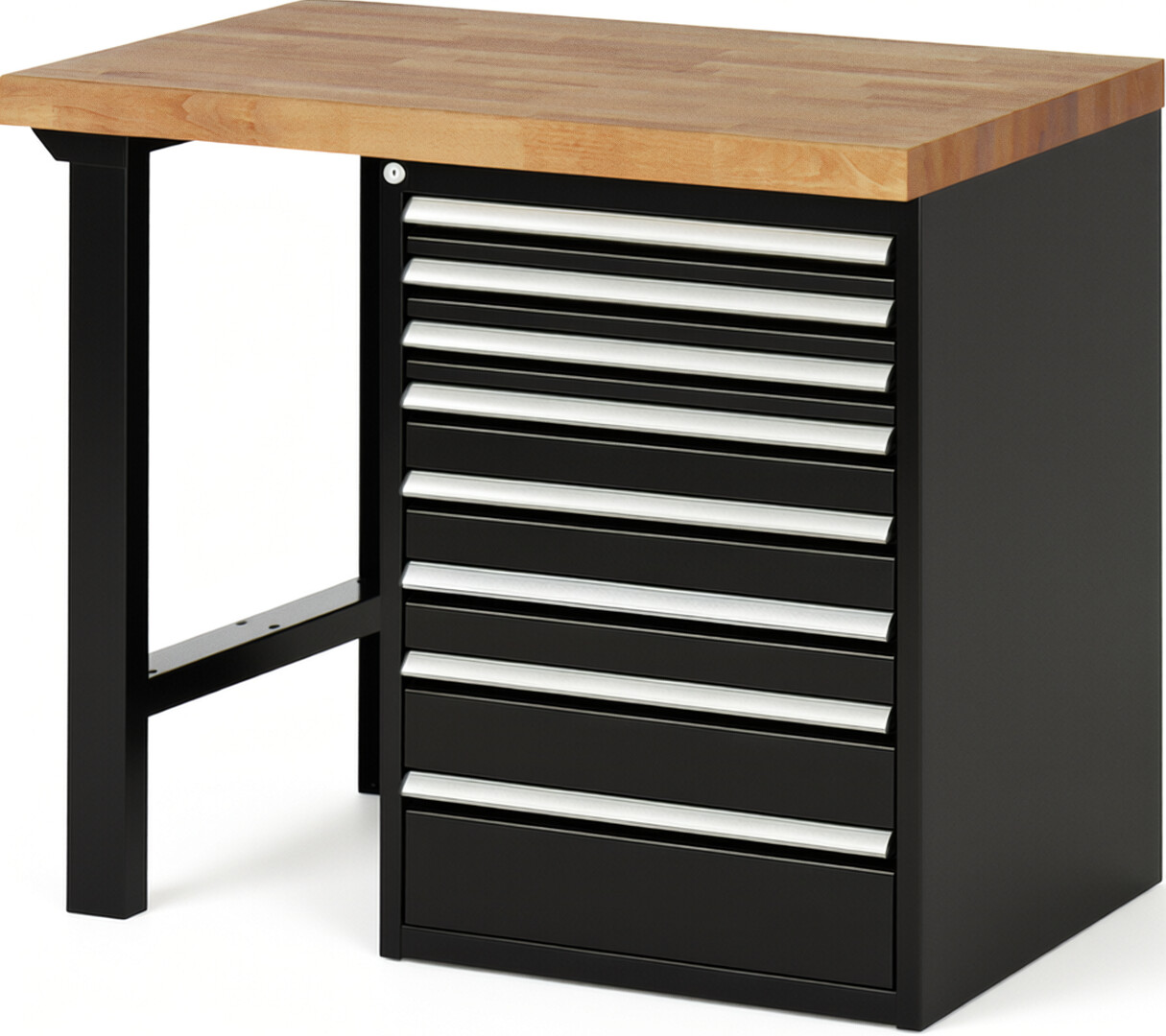 RAU Werkbank schwarz - Breite 100 cm - Tiefe 70 cm - Höhe 89 cm - Buche-Massiv Arbeitsplatte 40 mm