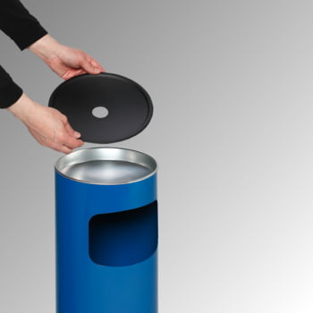 Abfallsammler - schwarzer Ascheraufsatz - rund - Volumen 17 l - 610 x 250 x 250 mm (HxBxT) - enzianblau