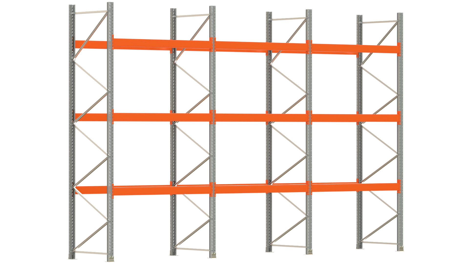 Palettenregal ARTUS - Breite 604 cm - Höhe 400 cm - Tiefe 110 cm - 3 Träger-Ebenen - max. Fachlast 3000 kg - 24 Palettenstellplätze
