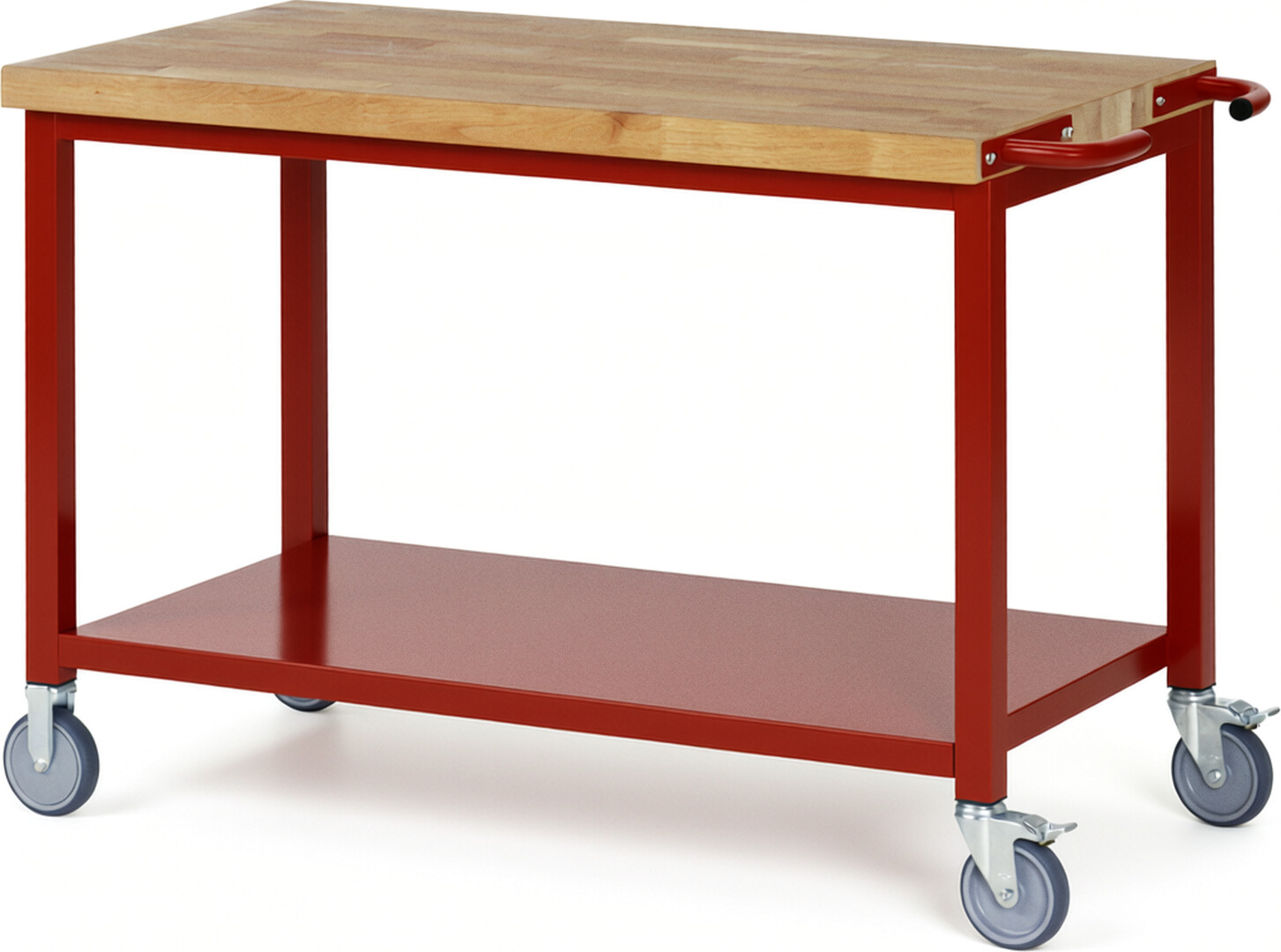 Fahrbare Werkbank - Modell 8000 BASIC rot, BxTxH 1250x700x880 mm,  Buche-Massiv Arbeitsplatte 40 mm