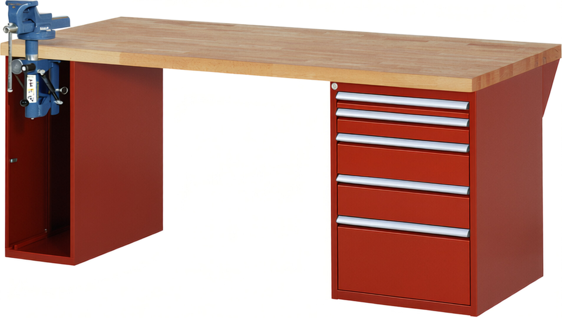 RAU Werkbank rot - Breite 200 cm - Tiefe 90 cm - Höhe 89 cm - Buche-Massiv Arbeitsplatte 40 mm