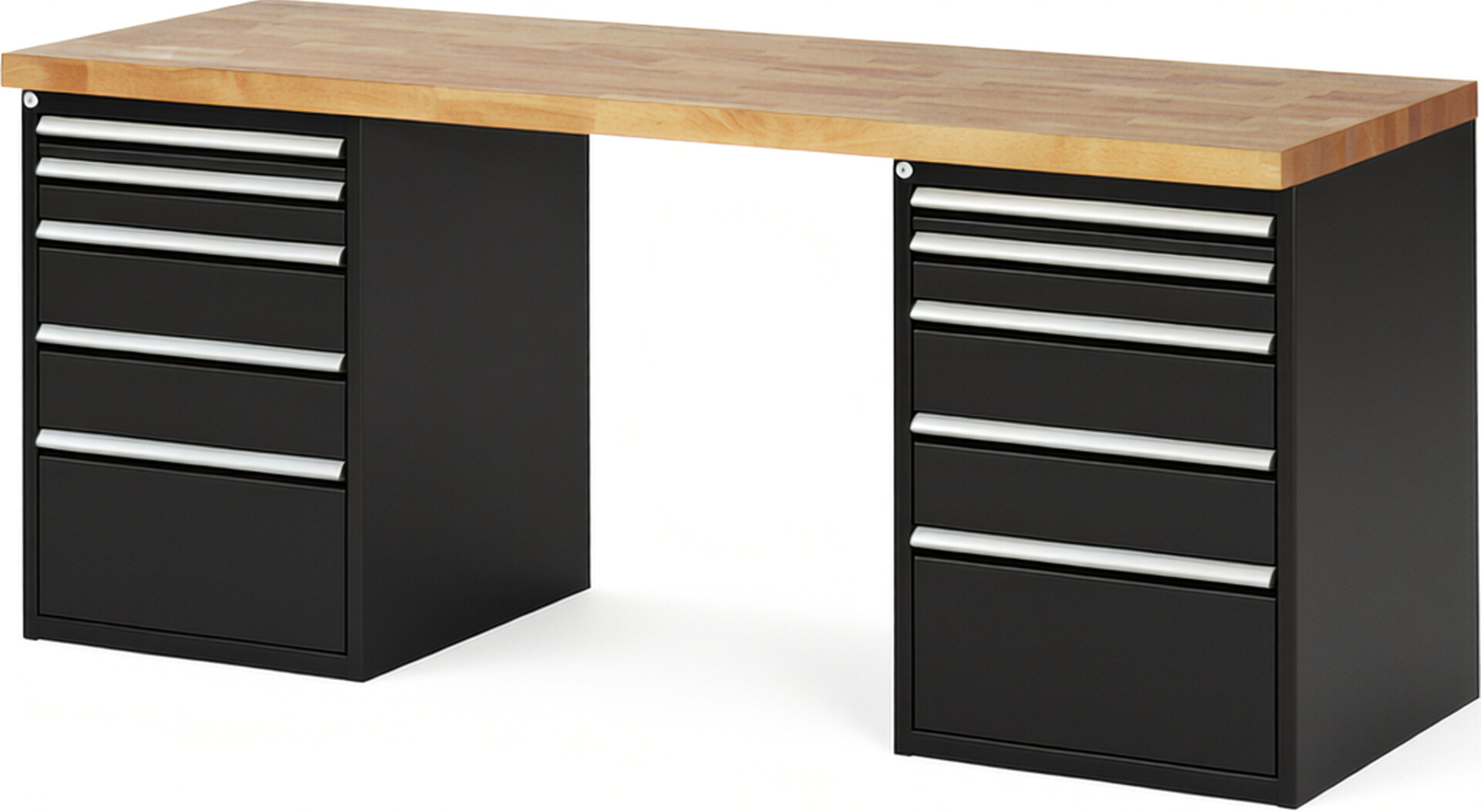 RAU Werkbank schwarz - Breite 200 cm - Tiefe 70 cm - Höhe 89 cm - Buche-Massiv Arbeitsplatte 40 mm