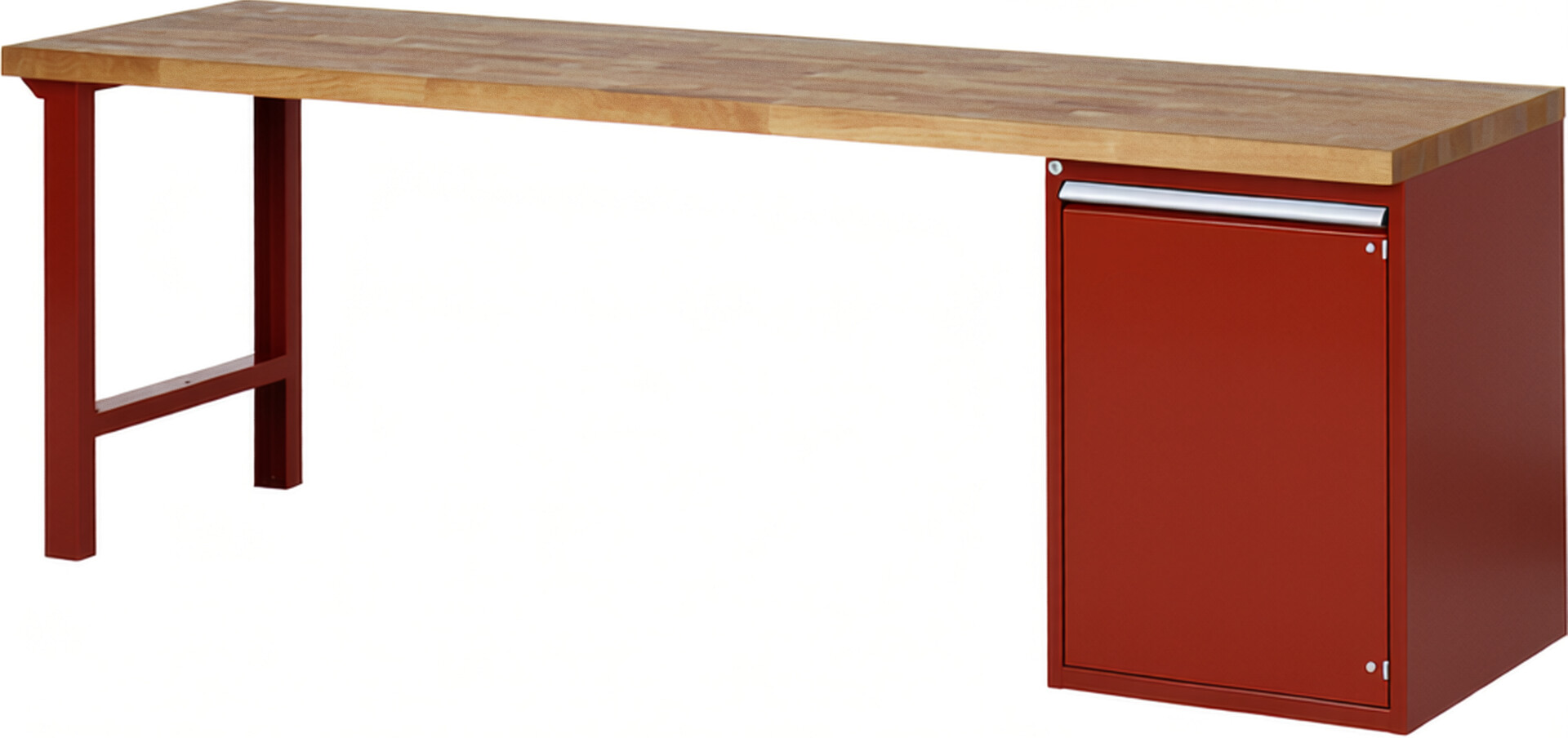 RAU Werkbank rot - Breite 250 cm - Tiefe 70 cm - Höhe 89 cm - Buche-Massiv Arbeitsplatte 40 mm