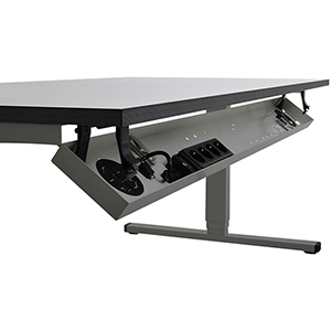 Schreibtisch, elektr. höhenverstellbar, BxTxH 1800x800x650-1250 mm, Melamin-Platte 25 mm, inkl. Kabelwanne, weiß/weißaluminium