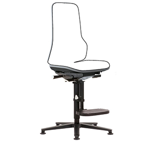 Arbeitsstuhl, Drehstuhl, Permanentkontakt, mit Gleiter und Aufstieghilfe, Flexband grau, Basisstuhl ohne Polster, Sitz Höhe 590-870 mm, DIN 68877