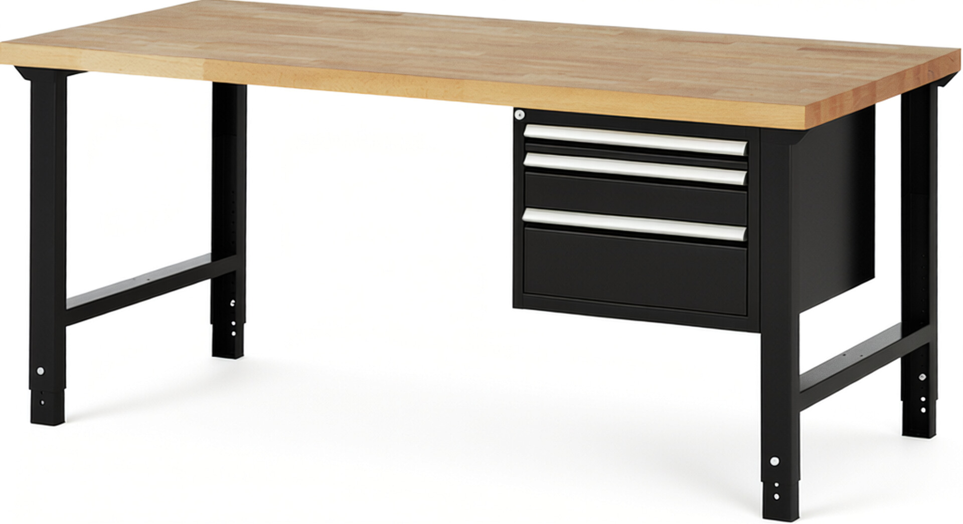 RAU Werkbank schwarz - Breite 200 cm - Tiefe 90 cm - Höhe 114 cm - Buche-Massiv Arbeitsplatte 40 mm