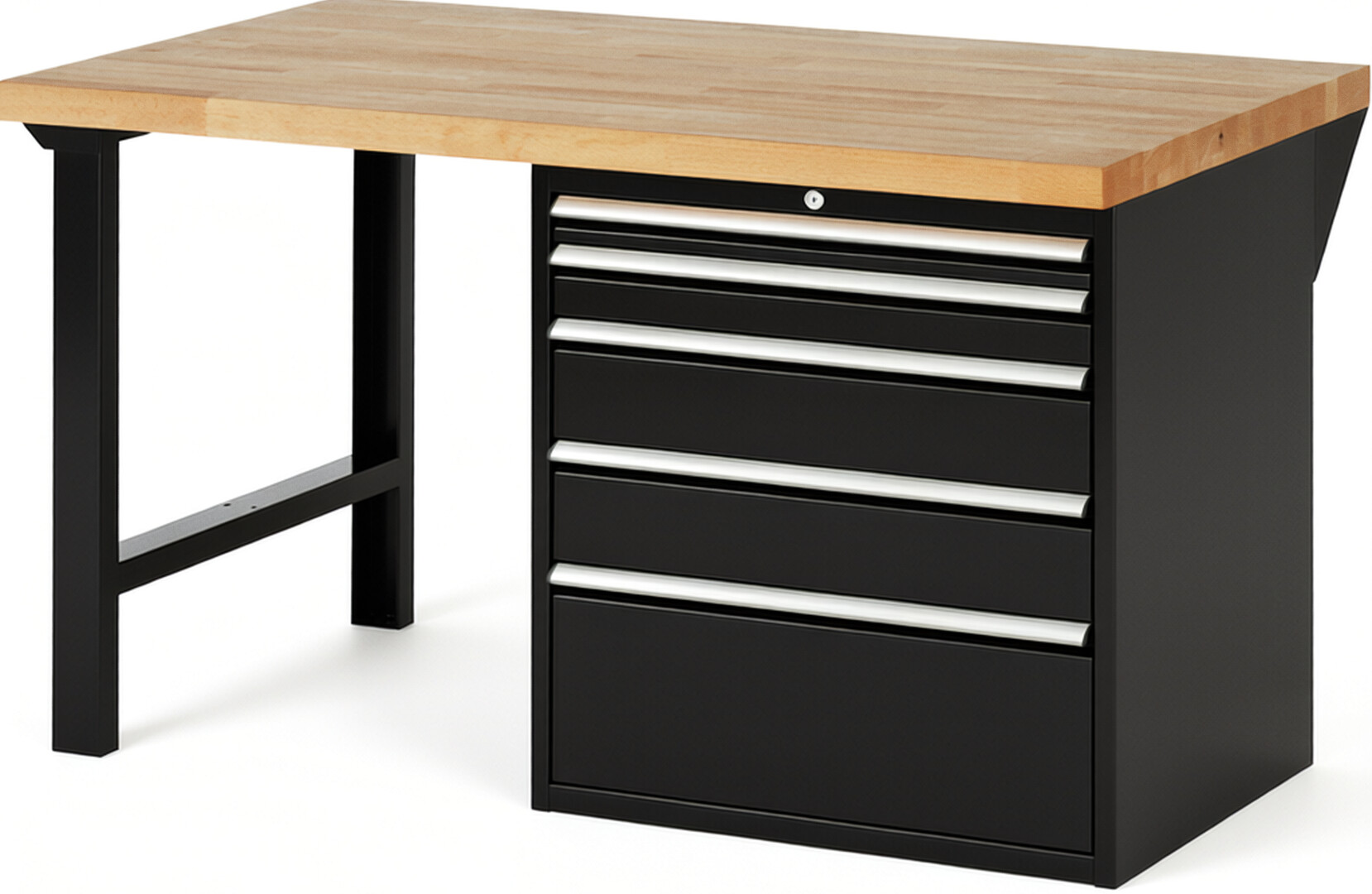 RAU Werkbank schwarz - Breite 150 cm - Tiefe 90 cm - Höhe 84 cm - Buche-Massiv Arbeitsplatte 40 mm