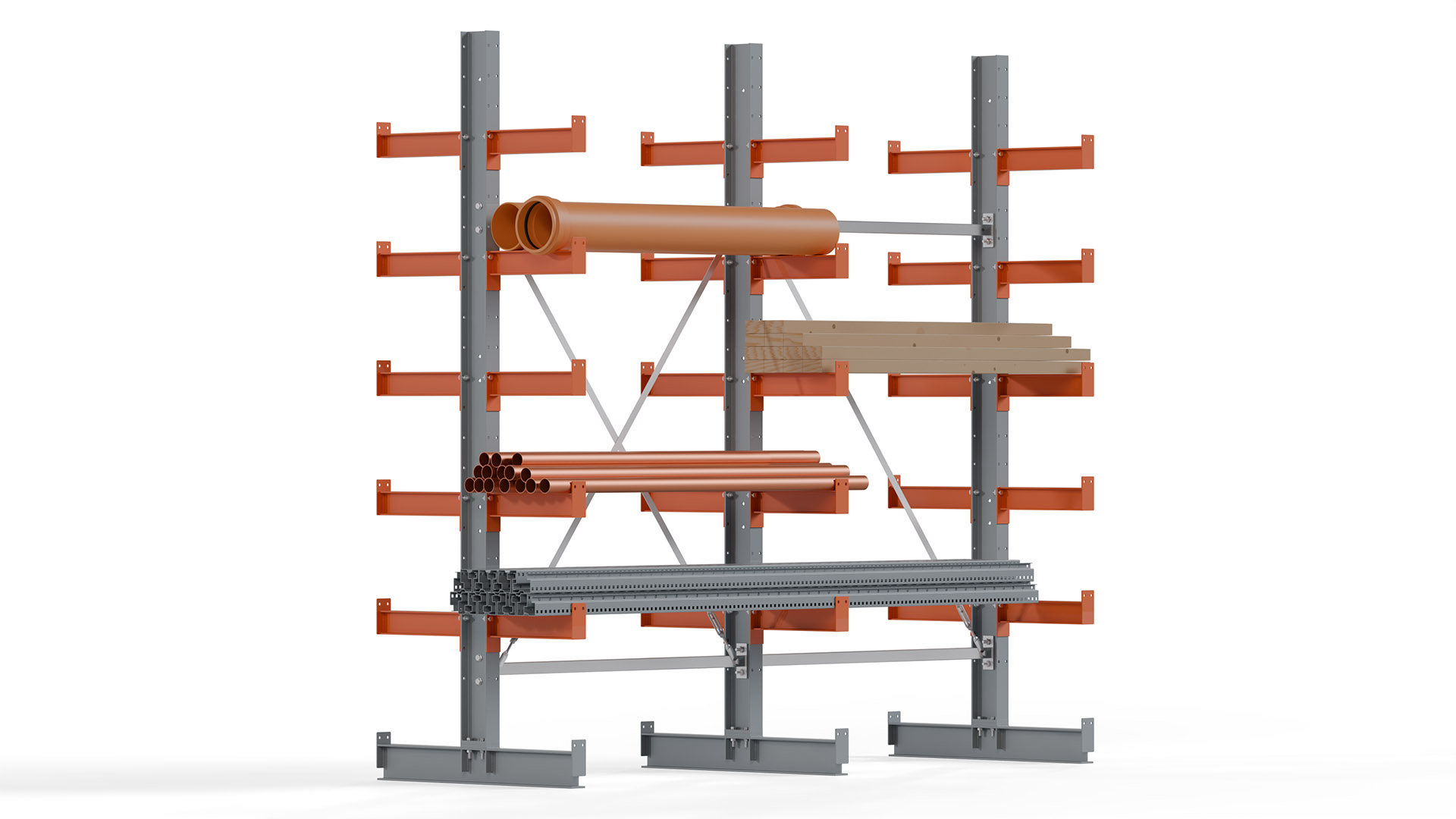Kragarmregal KARL basic - lackiert - Breite: 256 cm - Höhe: 250 cm - Tiefe: 40 cm - Traglast je Kragarm: 1100 kg - beidseitig