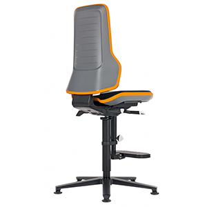 Arbeitsstuhl, Drehstuhl, Permanentkontakt, mit Gleiter und Aufstieghilfe, Flexband grau, Basisstuhl ohne Polster, Sitz Höhe 590-870 mm, DIN 68877