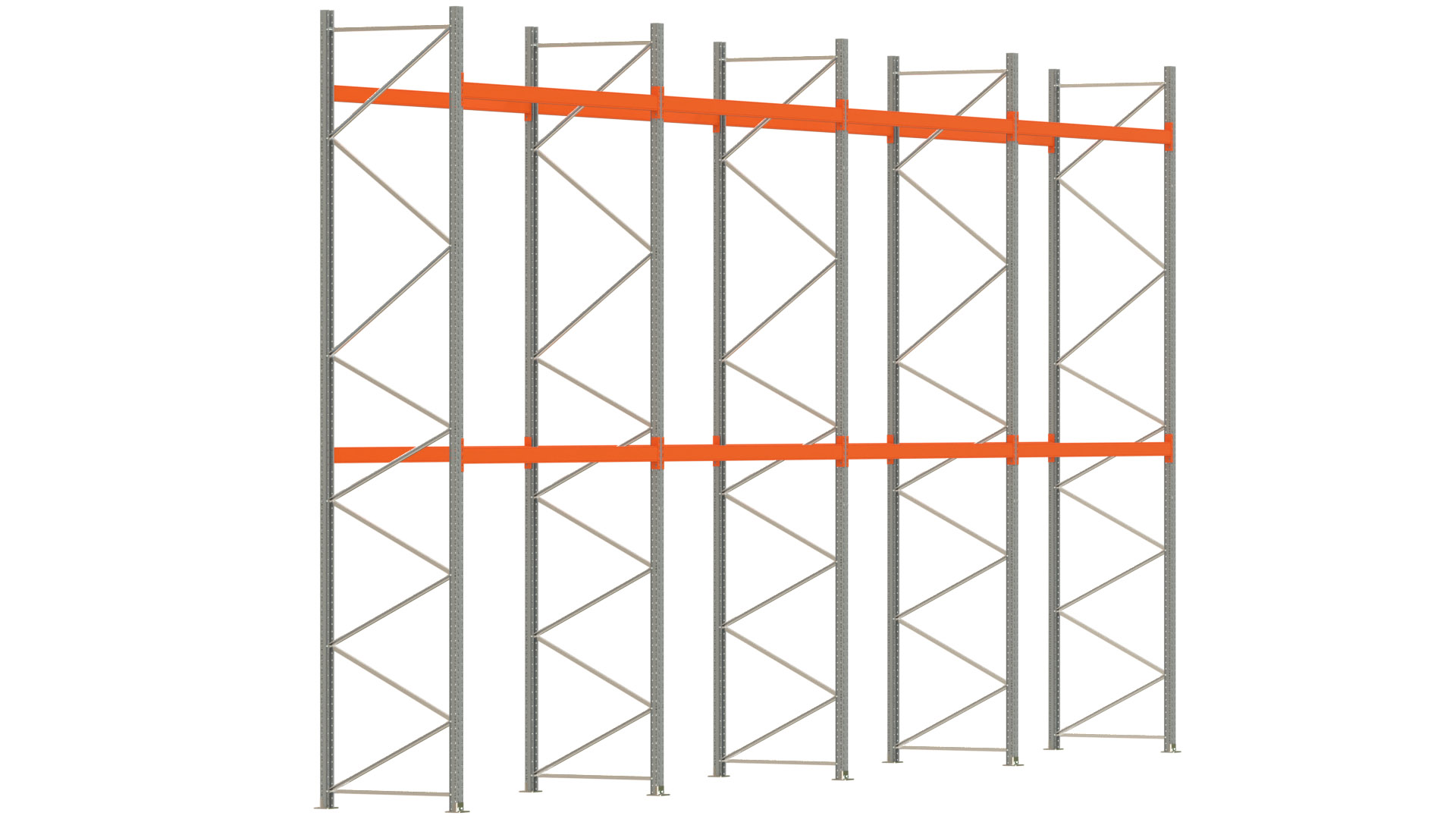Palettenregal ARTUS - Breite 1122,5 cm - Höhe 550 cm - Tiefe 110 cm - 2 Träger-Ebenen - max. Fachlast 2100 kg - 36 Palettenstellplätze