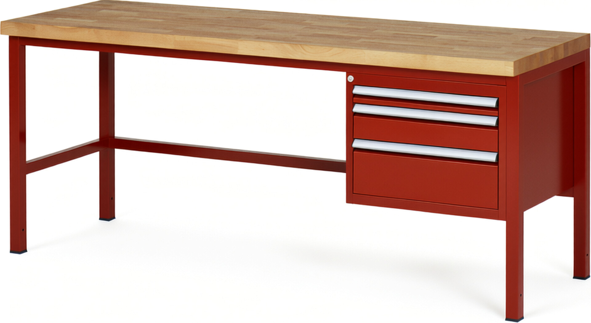 Werkbank Modell 8126 rot, BxTxH 2000x700x840-1040 mm,  Buche-Massiv Arbeitsplatte 40 mm,  3 Schubladen mit  Vollauszug 100 % und  SoftClosing