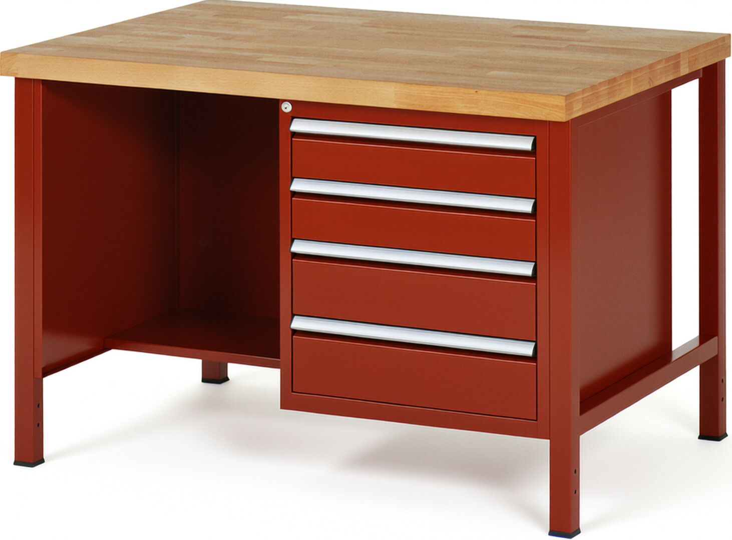 RAU Werkbank rot - Breite 125 cm - Tiefe 90 cm - Höhe 84 cm - Buche-Massiv Arbeitsplatte 40 mm