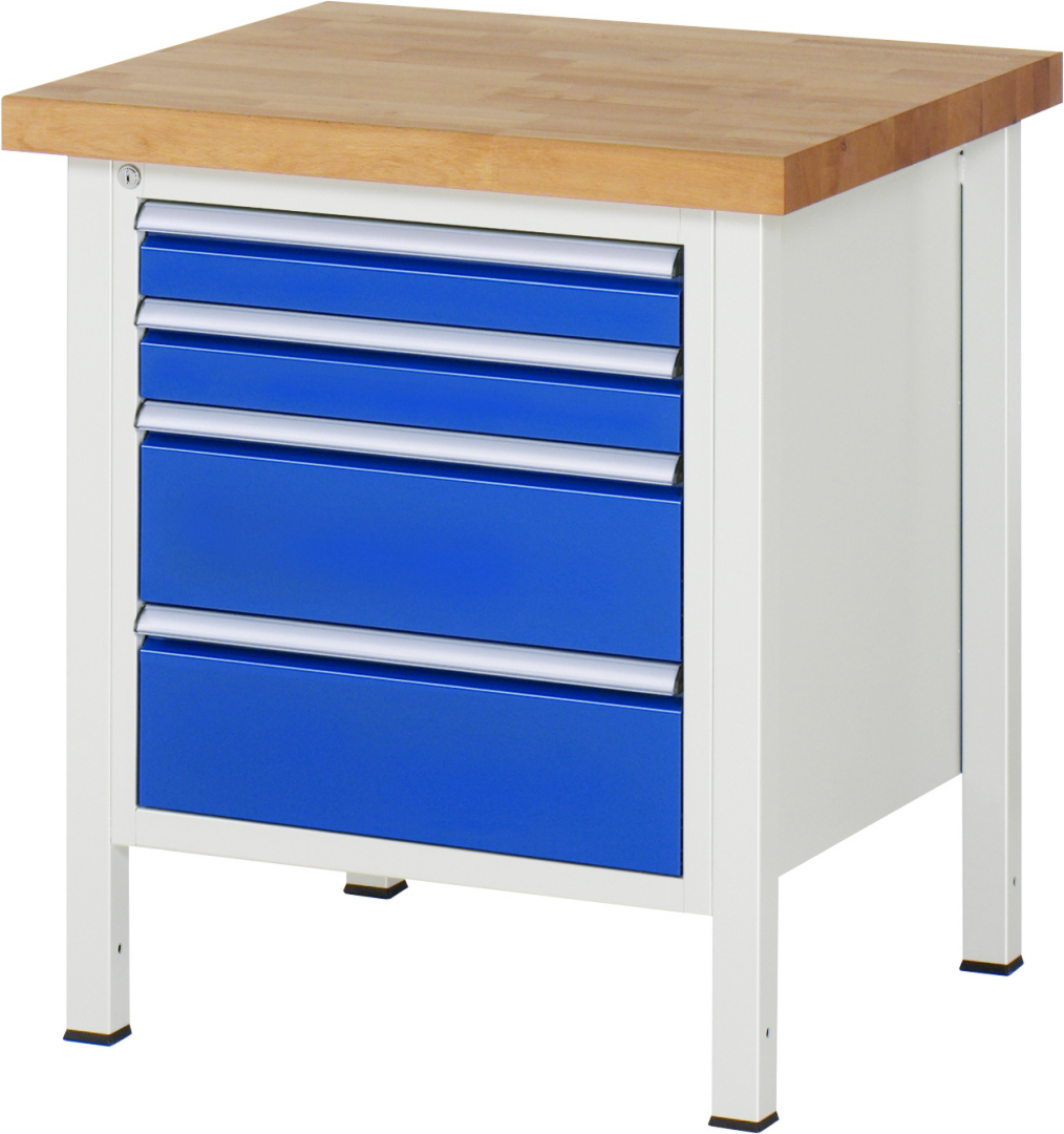 Werkbank Modell 8161 schwarz, BxTxH 750x700x840-1040 mm,  Buche-Massiv Arbeitsplatte 40 mm,  4 Schubladen mit  Vollauszug 100 % und  SoftClosing