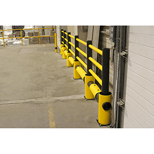 Verkehrsbarriere, Spezialkunststoff, vierzeilig, Mittelpfosten, Höhe 1200 mm, Breite 1000 mm, gelb/schwarz
