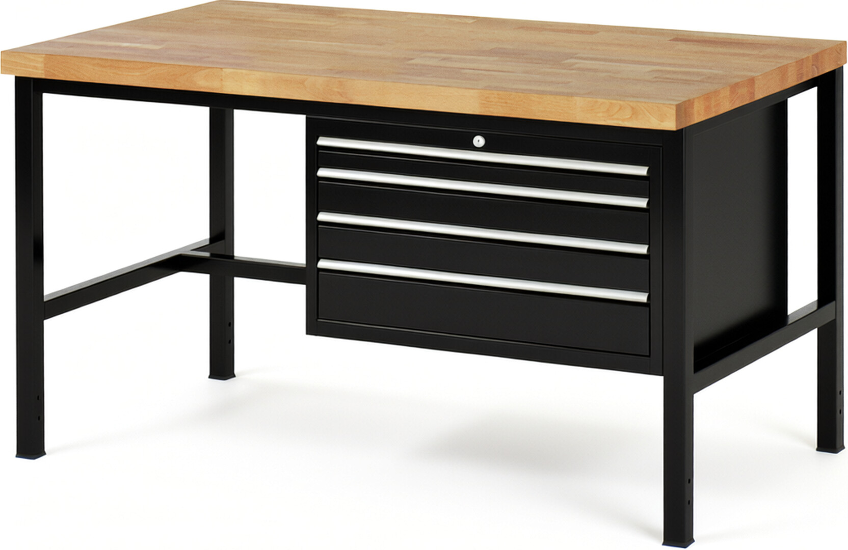 RAU Werkbank schwarz - Breite 150 cm - Tiefe 90 cm - Höhe 84 cm - Buche-Massiv Arbeitsplatte 40 mm