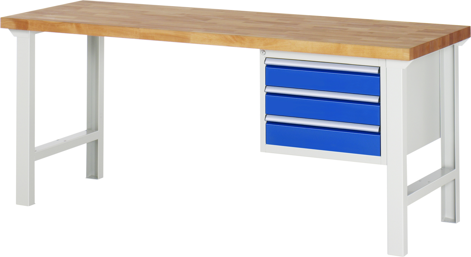 Werkbank Modell 7127 rot - schwarz, BxTxH 2000x700x840 mm,  Buche-Massiv Arbeitsplatte 40 mm,  3 Schubladen mit  Auszug 90 %