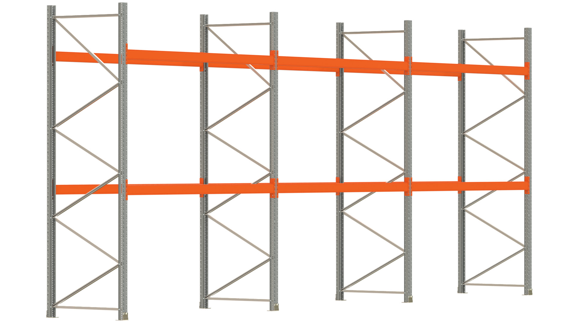 Palettenregal ARTUS - Breite 844 cm - Höhe 350 cm - Tiefe 110 cm - 2 Träger-Ebenen - max. Fachlast 2100 kg - 27 Palettenstellplätze