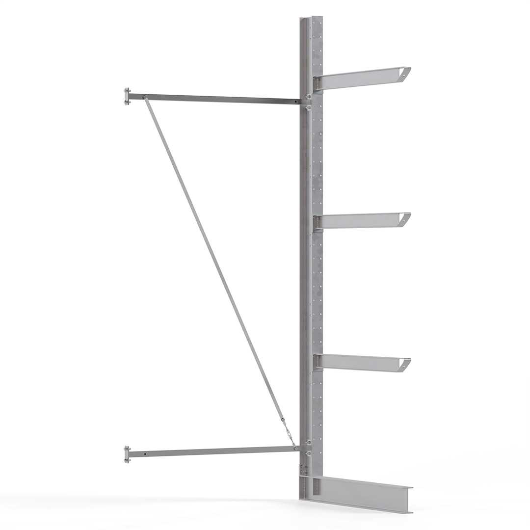 Kragarmregal KARL heavy - feuerverzinkt - Anbaufeld - Breite: 150 cm - Höhe: 350 cm - Tiefe: 138 cm - Traglast je Arm: 800 kg - einseitig