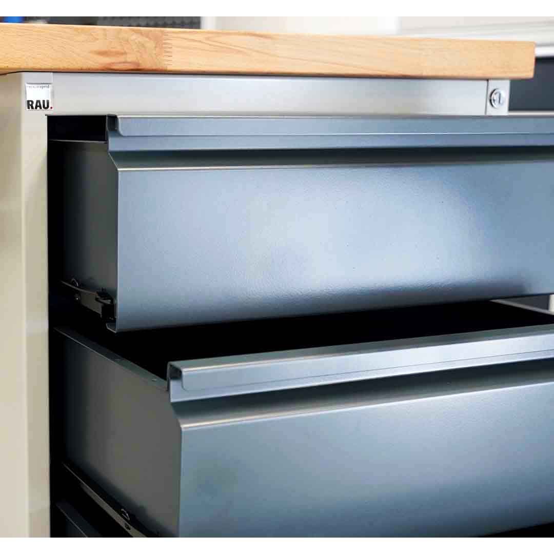 Werkbank 7000 BR, BxTxH 2000xT700xH890 mm, Platte Buche 40 mm 40 mm, 5 Schubladen: 2x120, 2x150, 1x180 mm, zerlegte Anlieferung, RAL 7035/7016