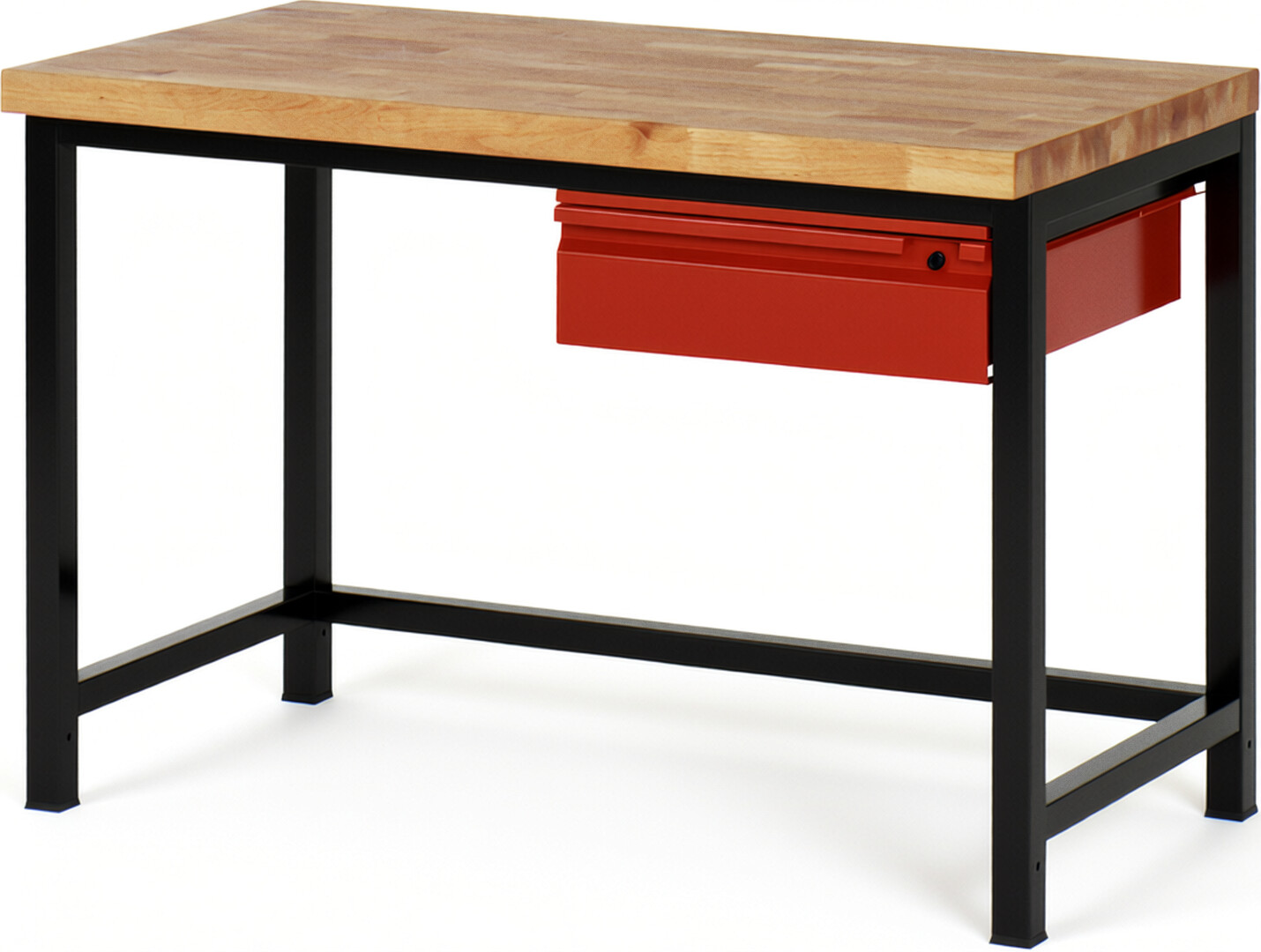 Werkbank schwarz - rot, Breite 125 cm, Tiefe 70 cm, Höhe 84 cm, 1 Schublade(n), Platte: Buche-Massiv-Arbeitsplatte