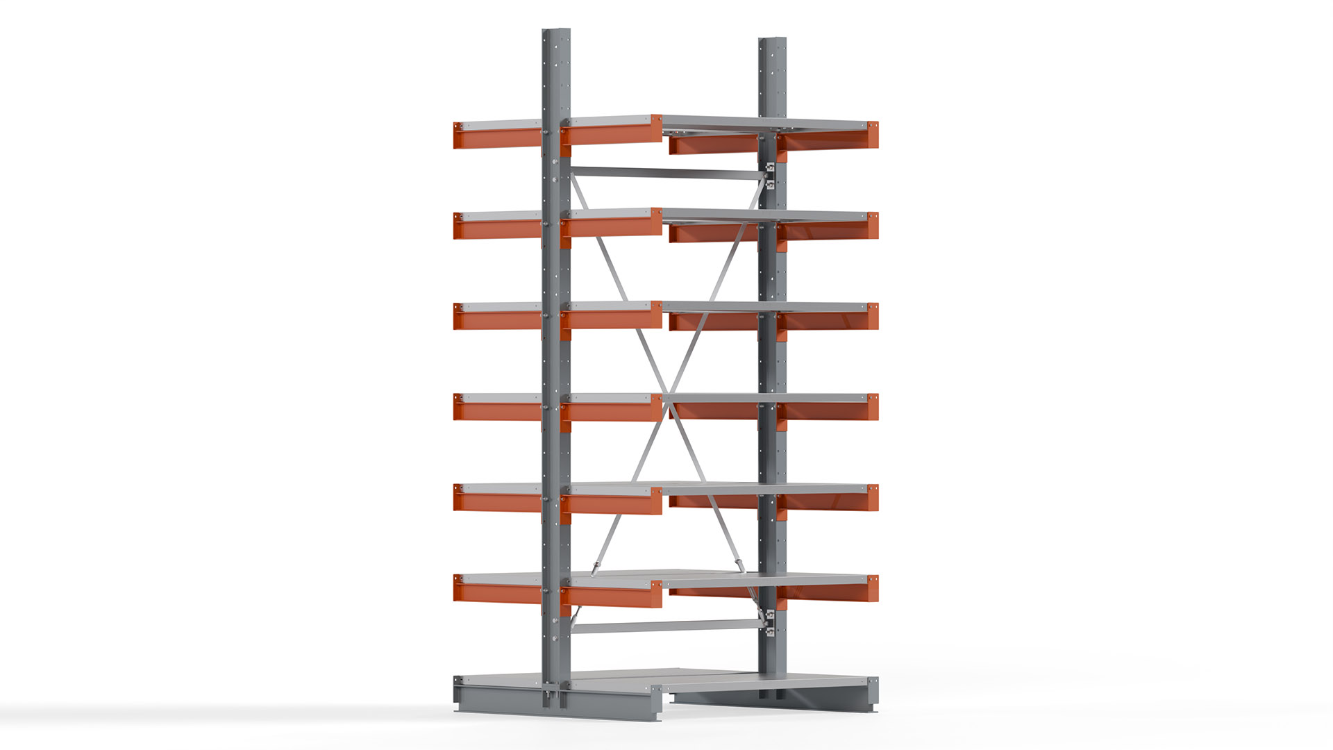 Kragarmregal KARL basic - lackiert - Breite: 128 cm - Höhe: 300 cm - Tiefe: 60 cm - Traglast je Kragarm: 740 kg - beidseitig