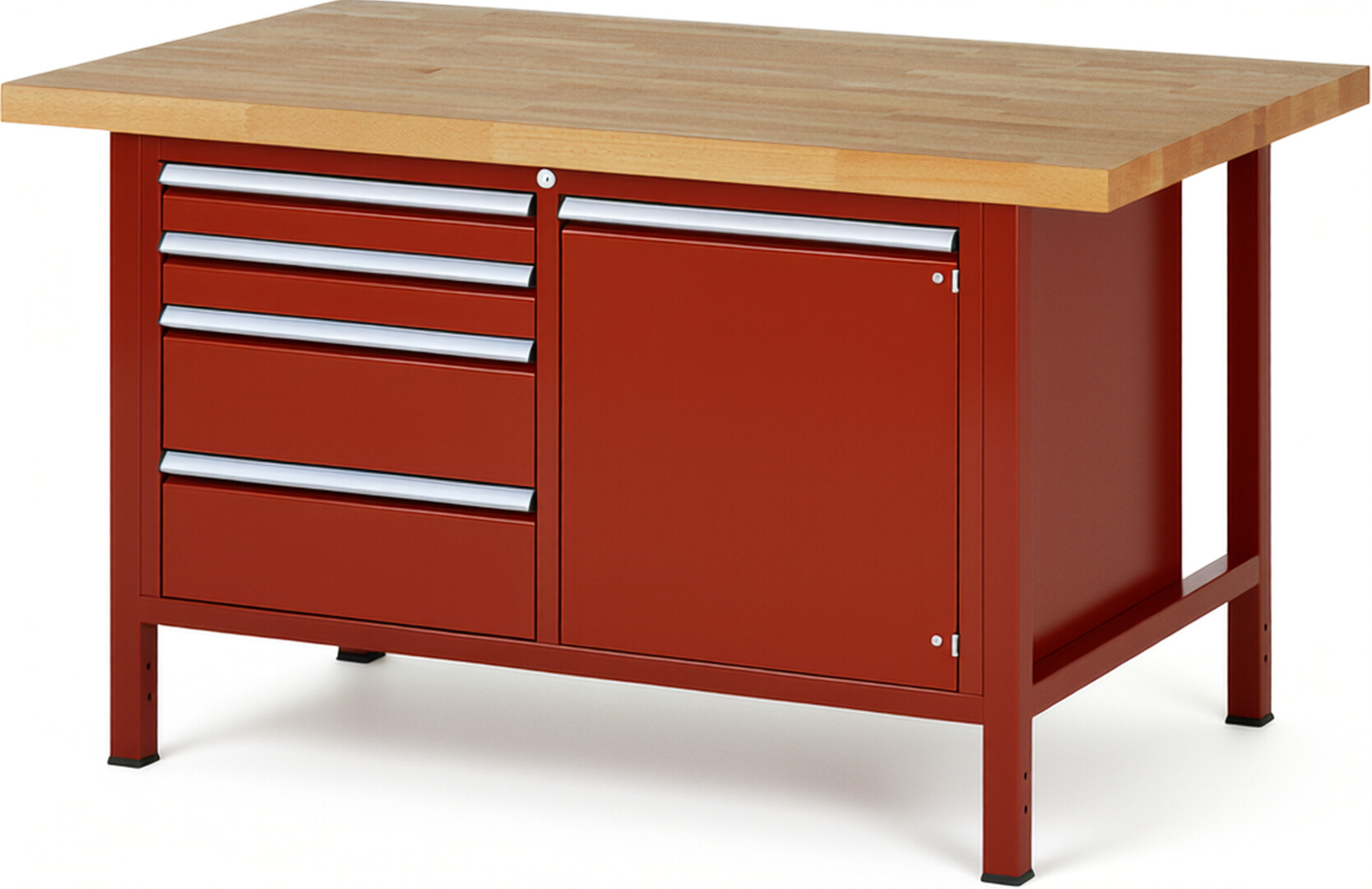 RAU Werkbank rot - Breite 150 cm - Tiefe 90 cm - Höhe 84 cm - Buche-Massiv Arbeitsplatte 40 mm