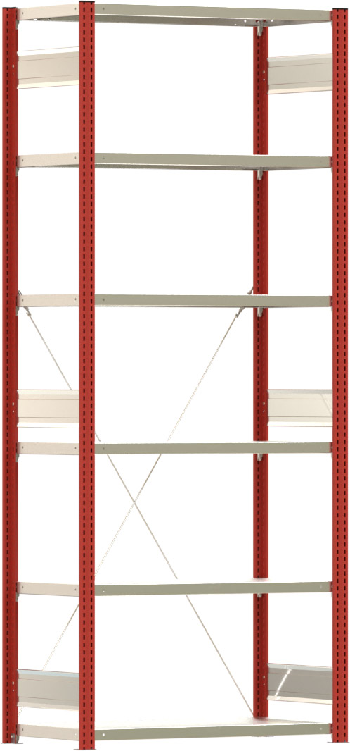 Fachbodenregal BERT - Breite: 100,5 cm - Tiefe: 50 cm - Höhe: 250 cm - 6 Böden - Grundregal