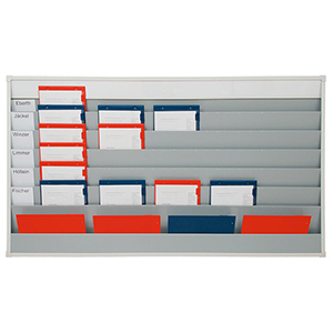 Werkstattplaner breit, Beschriftungsleiste, 6 Fächer, 1 Ablagefach, BxTxH 1580x76x900 mm