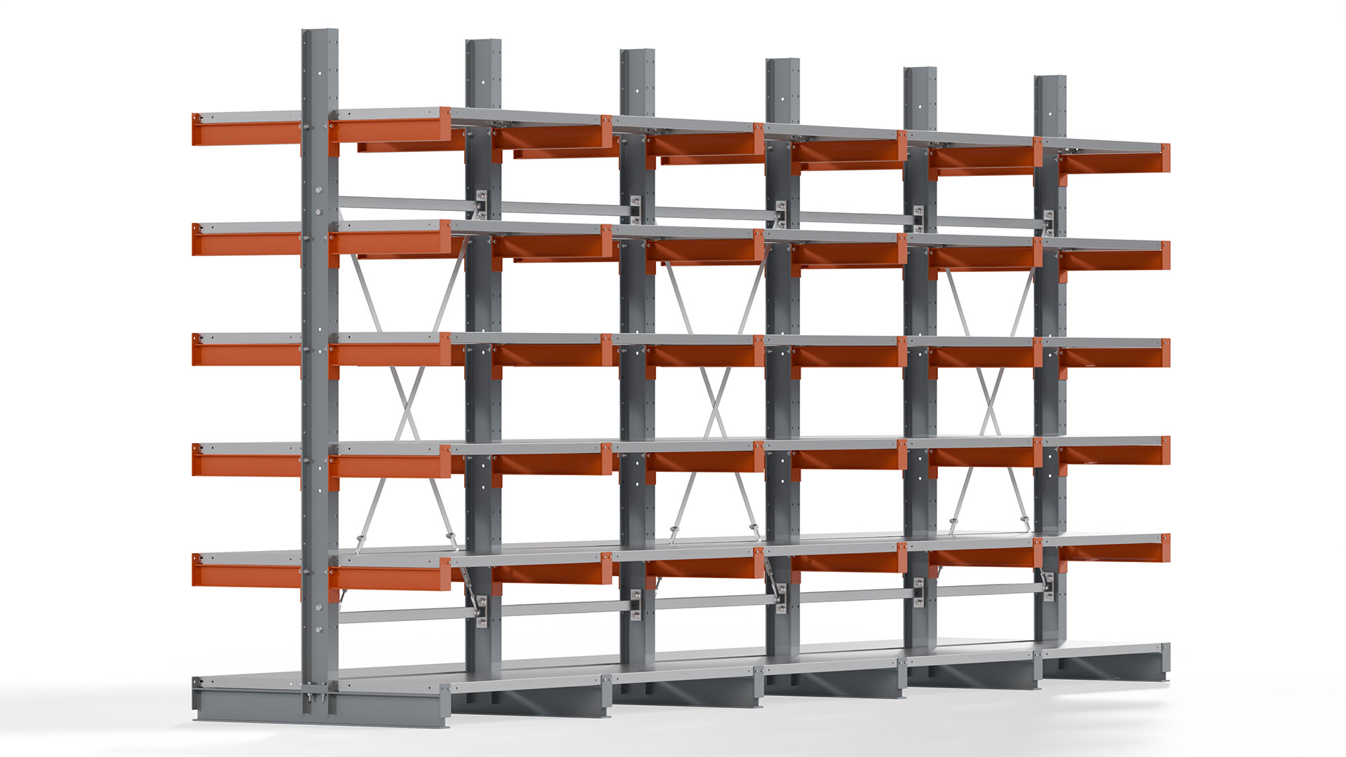 Kragarmregal KARL basic - lackiert - Breite: 500 cm - Höhe: 250 cm - Tiefe: 50 cm - Traglast je Kragarm: 870 kg - beidseitig