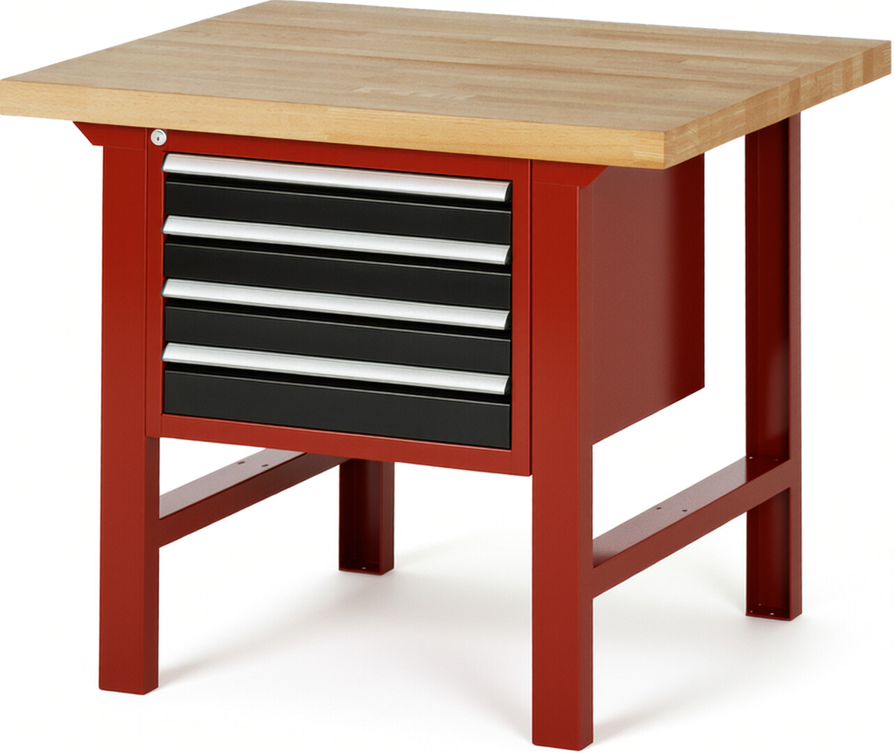 Werkbank Modell 7133 rot - schwarz, BxTxH 1000x900x840 mm,  Buche-Massiv Arbeitsplatte 40 mm,  4 Schubladen mit  Vollauszug 100 % und  SoftClosing