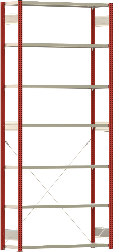 Fachbodenregal BERT - Breite: 128,5 cm - Tiefe: 40 cm - Höhe: 300 cm - 7 Böden - Grundregal