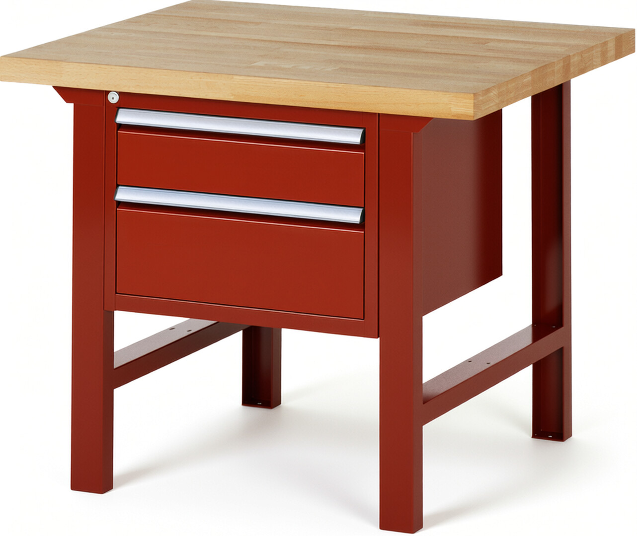 RAU Werkbank rot - Breite 100 cm - Tiefe 90 cm - Höhe 84 cm - Buche-Massiv Arbeitsplatte 40 mm