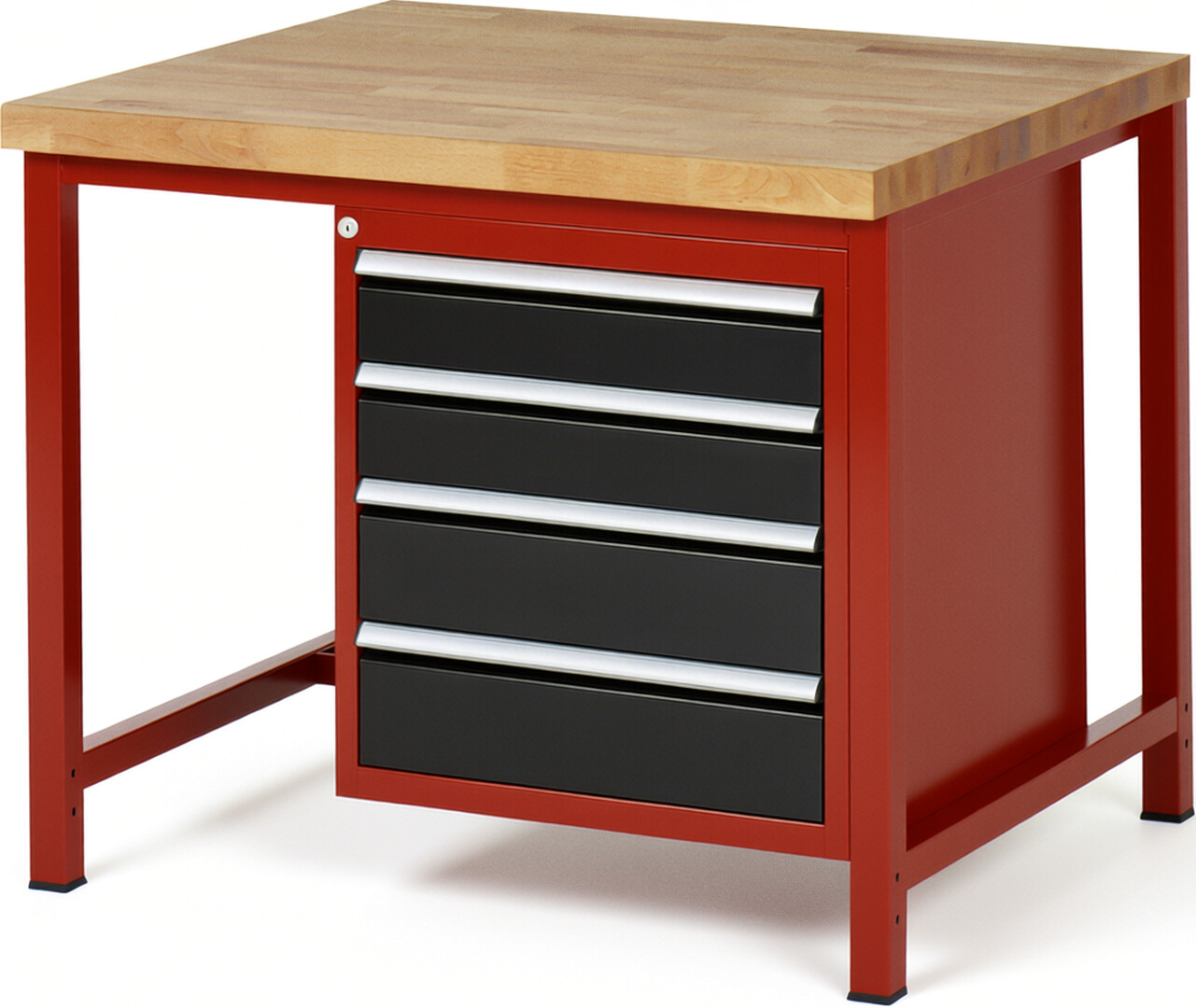 Werkbank Modell 8162 rot - schwarz, BxTxH 1000x900x840 mm,  Buche-Massiv Arbeitsplatte 40 mm,  4 Schubladen mit  Vollauszug 100 % und  SoftClosing