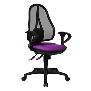 Bürodrehstuhl, Sitz-BxTxH 480x480x430-510 mm, Lehnenh. 580 mm, Netzrücken, Punkt-Synchronm., Bandscheibensitz, lila
