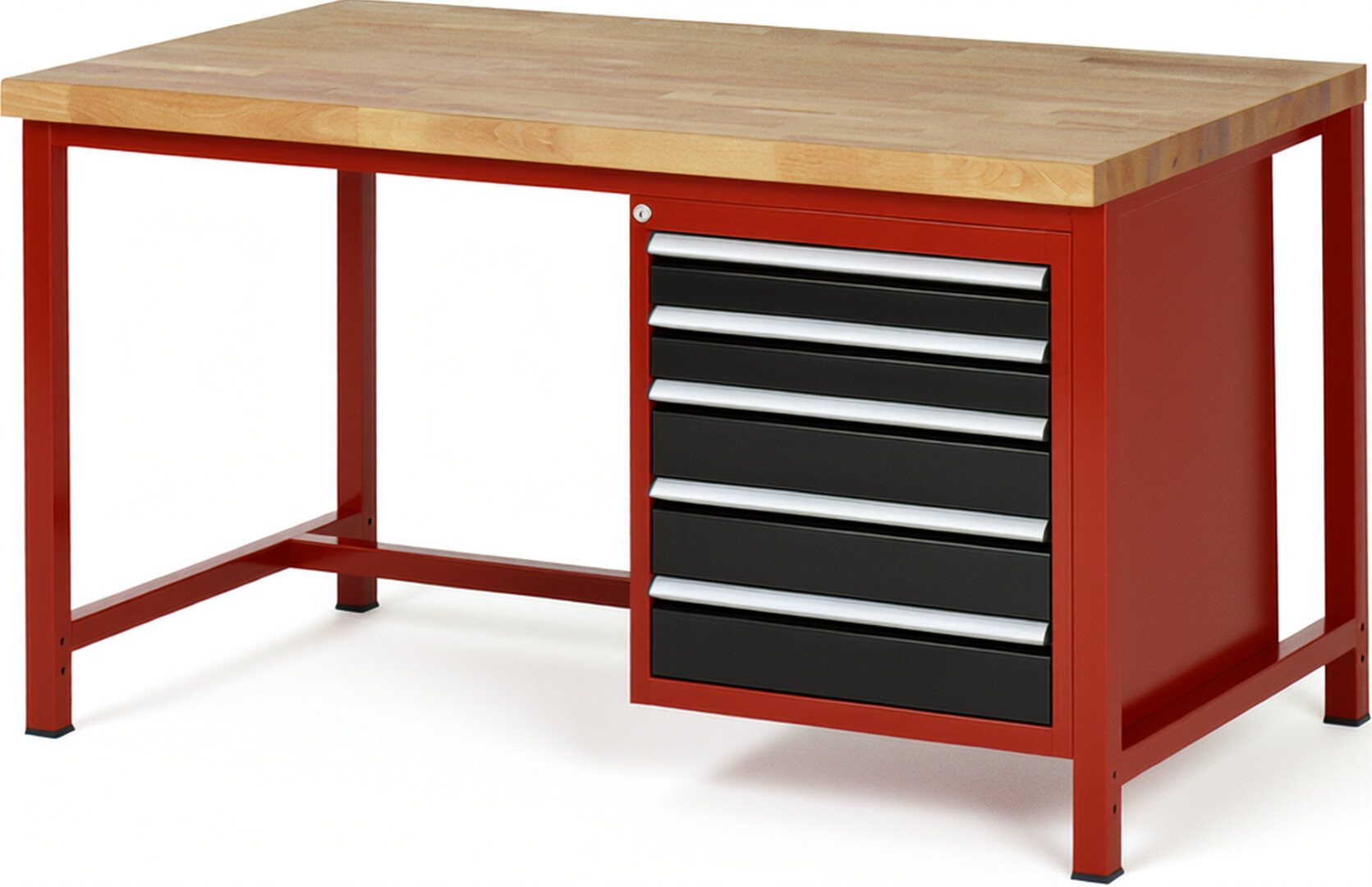 RAU Werkbank rot - schwarz - Breite 150 cm - Tiefe 90 cm - Höhe 84 cm - Buche-Massiv Arbeitsplatte 40 mm