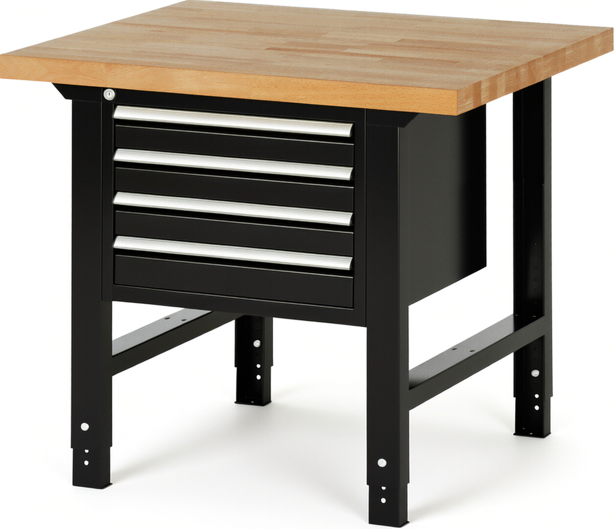 RAU Werkbank schwarz - Breite 100 cm - Tiefe 90 cm - Höhe 114 cm - Buche-Massiv Arbeitsplatte 40 mm