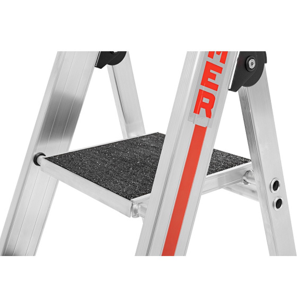 Stufen-Stehleiter R13 mit Sicherheitsbrücke, einseitig, Ablageschale und Einhängemöglichkeit für Eimer, senk. Länge 2940 mm, 10 Stufen,Gewicht 13,1 kg