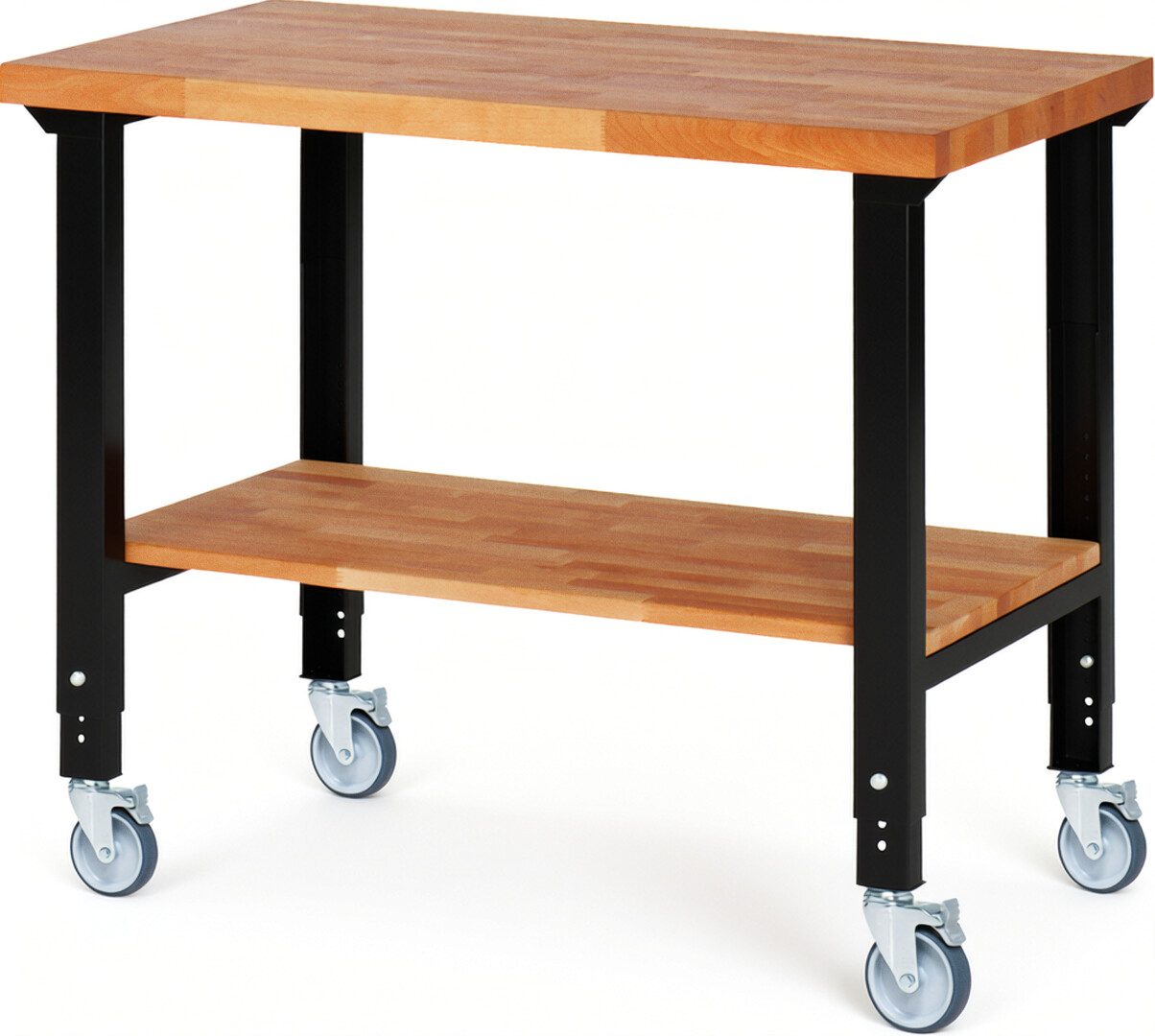 RAU Werkbank schwarz - Breite 125 cm - Tiefe 70 cm - Höhe 100 cm - Buche-Massiv Arbeitsplatte 40 mm