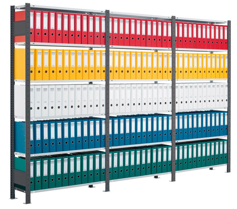 Lagerregal, Steckregal, Anbaufeld, verzinkt, 5 Fachböden, ohne Anschlagleiste, Fachlast 85 kg, BxTxH 750x300x1800 mm