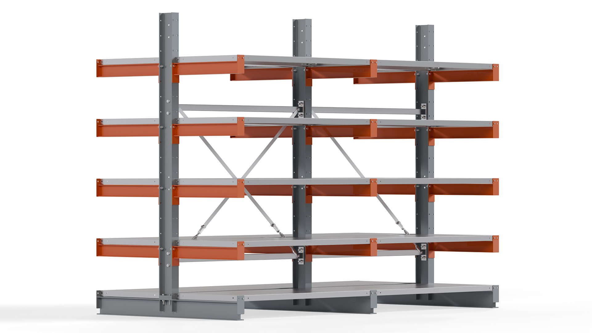 Kragarmregal KARL basic - lackiert - Breite: 256 cm - Höhe: 200 cm - Tiefe: 60 cm - Traglast je Kragarm: 740 kg - beidseitig