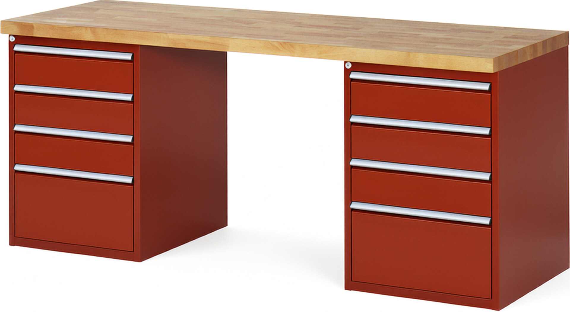 RAU Werkbank rot - Breite 200 cm - Tiefe 70 cm - Höhe 84 cm - Buche-Massiv Arbeitsplatte 40 mm