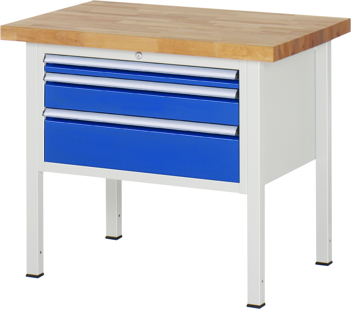 Werkbank Modell 8226 schwarz-rot, BxTxH 1000x700x840 mm,  Buche-Massiv Arbeitsplatte 40 mm,  3 Schubladen mit  Vollauszug 100 % und  SoftClosing