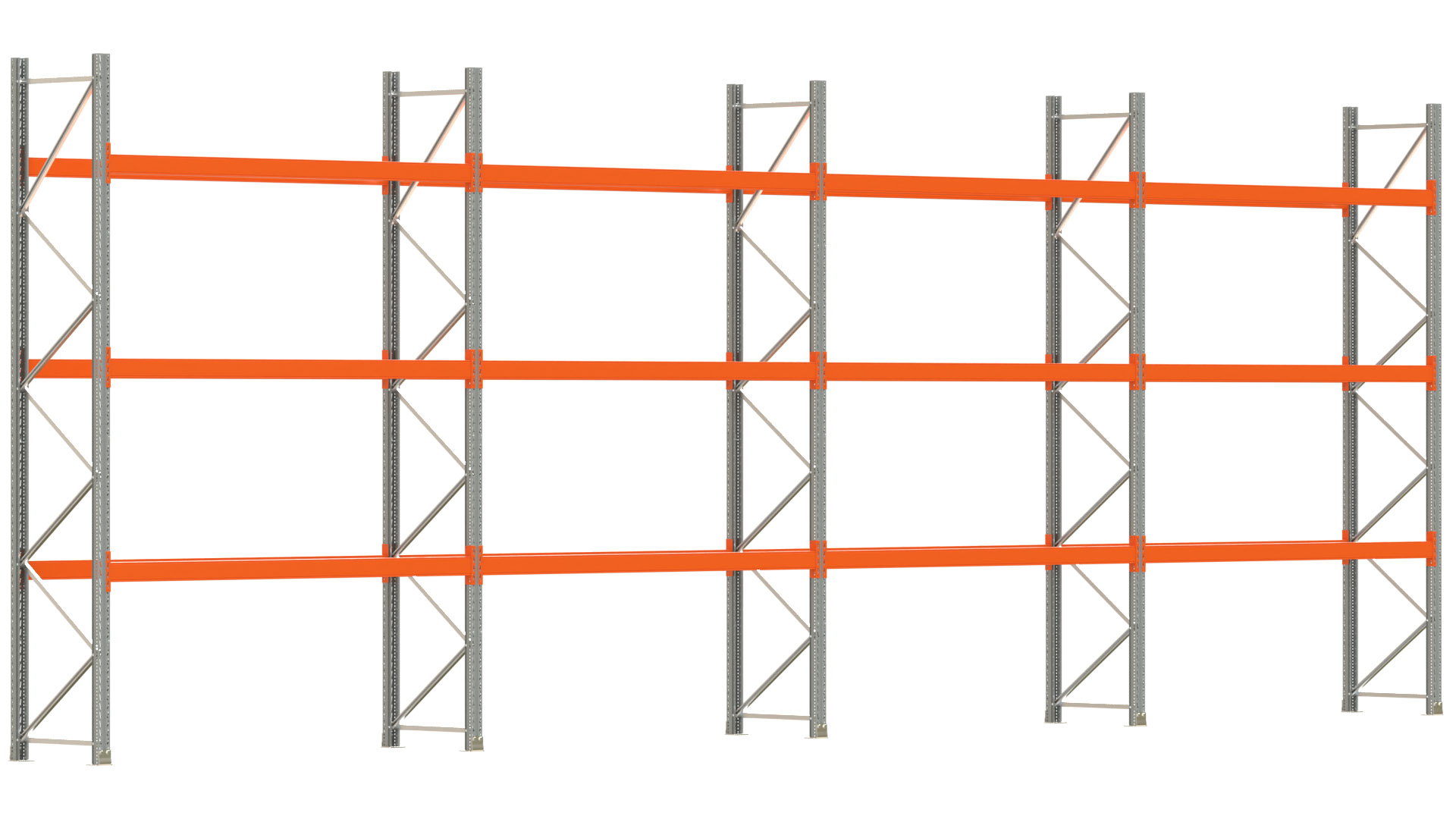 Palettenregal ARTUS - Breite 1122,5 cm - Höhe 400 cm - Tiefe 80 cm - 3 Träger-Ebenen - max. Fachlast 2100 kg - 32 Palettenstellplätze